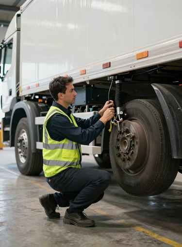 Técnico inspeccionando vehículo